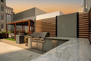 Rooftop grilling station at sky on main